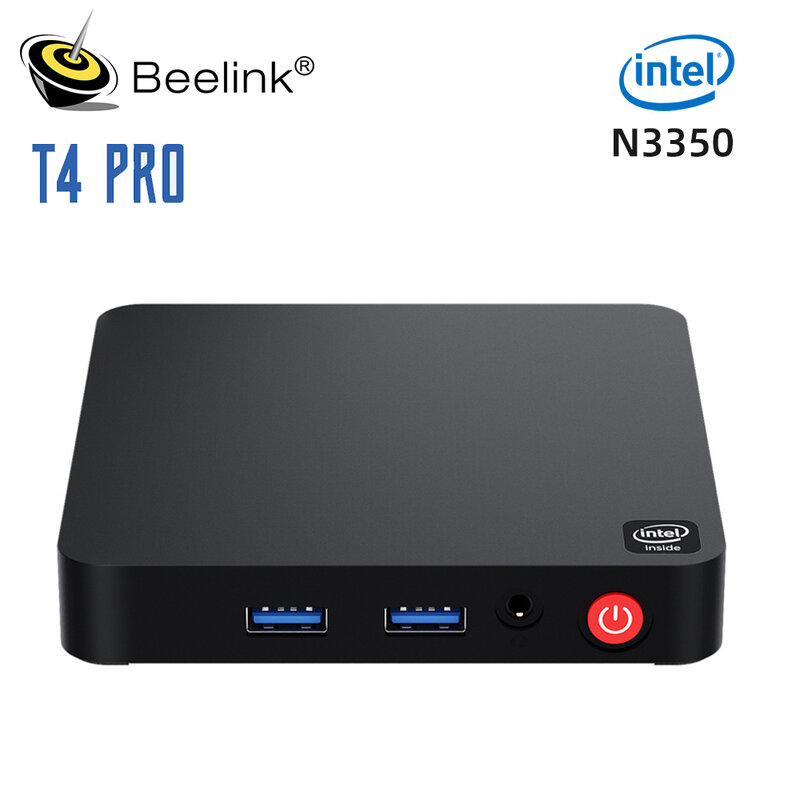 Beelink T4 Pro PC Mini Intel Celeron N3350 4GB DDR4 64GB mendukung Dual HDMI USB 3.0 Dual WiFi BT4.0 PK AK3V
