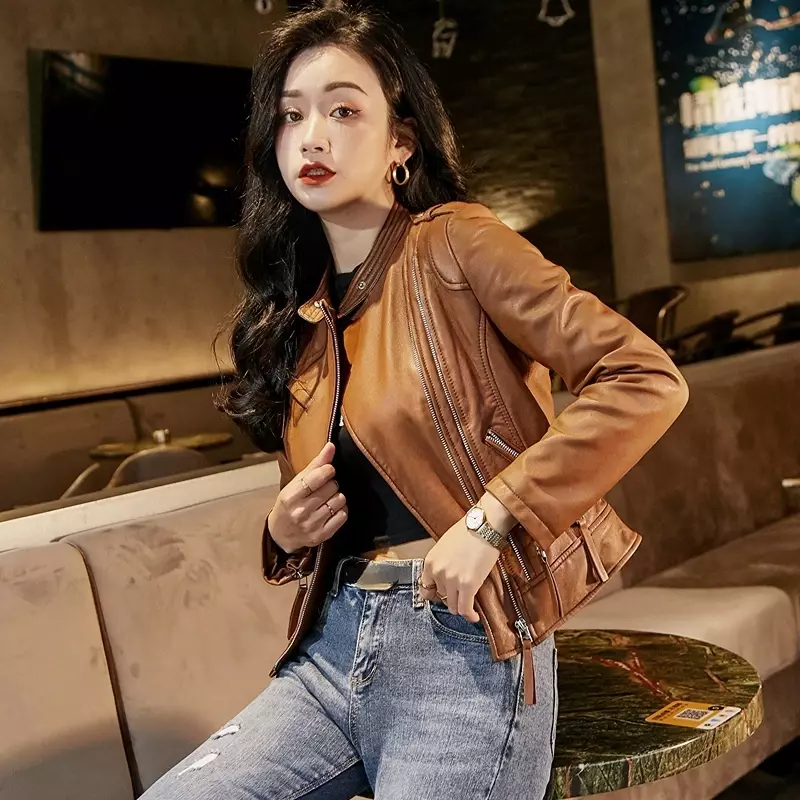 Tajiyane Real Leather Jacket Voor Vrouwen Echte Schapenvacht Lederen Jas Vrouwen Kleding Slanke Lederen Jassen Korte Jaqueta Feminina