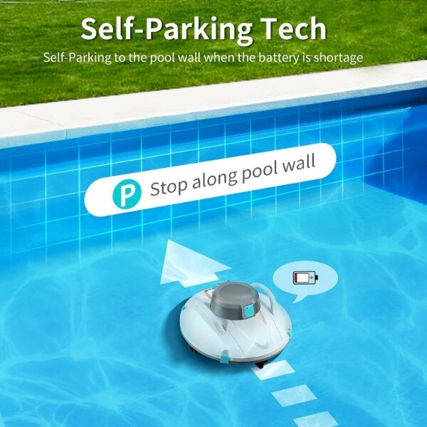 Moolan Cordless Pool Vacuum Cleaner, Robotic Pool Cleaner, Dual-Motor, Self-Parking, with 140 Mins Maximum Runtime