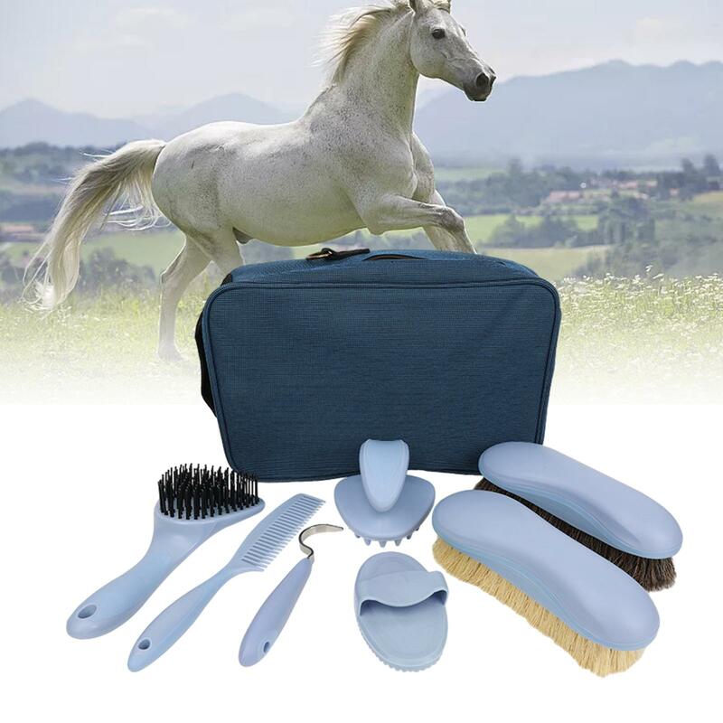 8x чистящие щетки Equine, набор для ухода за конным спортом с мешочком для хранения и массажем