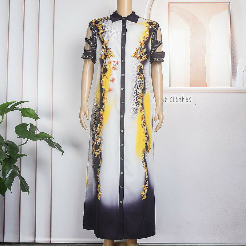 2023 New European and American Women's Leopard Print Loose Large Size Split Dress African Shirt Dress S9382