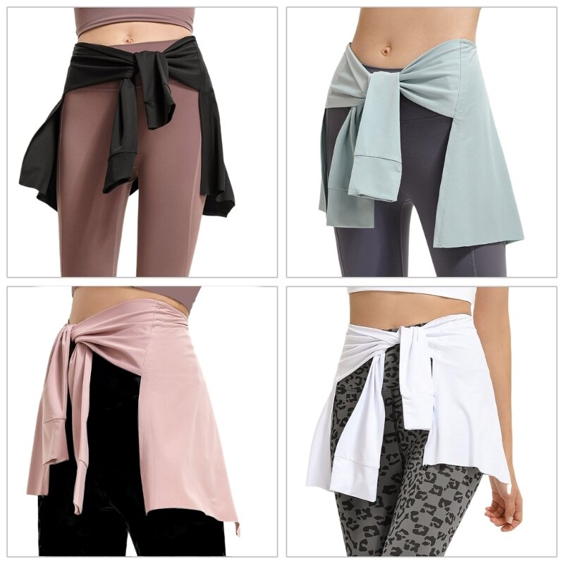 Y166 Wickelrock für Damen, selbstbindend, für Yoga, Athletik, Workout, einfarbig, zum Vertuschen, kurze Röcke, leichter Schal