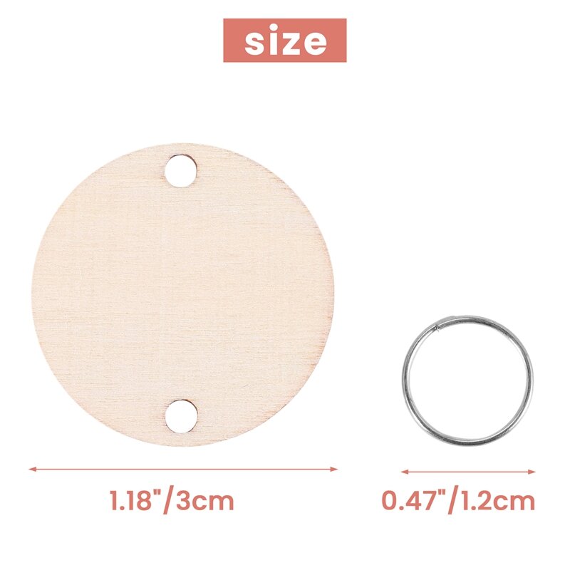 NEW-100 Pieces Round Wooden Discs With Holes Birthday Board Tags And 100 Pieces 15 Mm Rings For Arts And Crafts (3CM)