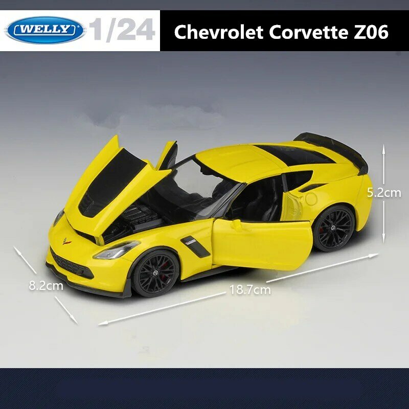 WELLY 1:24 Chevrolet Corvette Z06 modelo de coche deportivo de aleación, juguete fundido a presión, modelo de coche de carreras, colección de alta simulación, regalos para niños