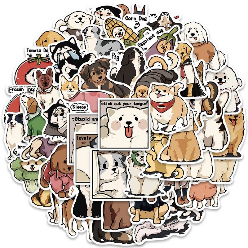 50 buah stiker grafiti kartun lucu hewan anjing untuk Laptop ponsel bagasi gitar Skateboard tahan air stiker vinil