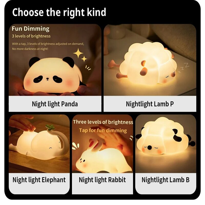 Cute LED Night Light Touch Sensor Cartoon luci notturne per bambini Silicone bambino vacanze regalo di natale lampada da comodino arredamento camera da letto