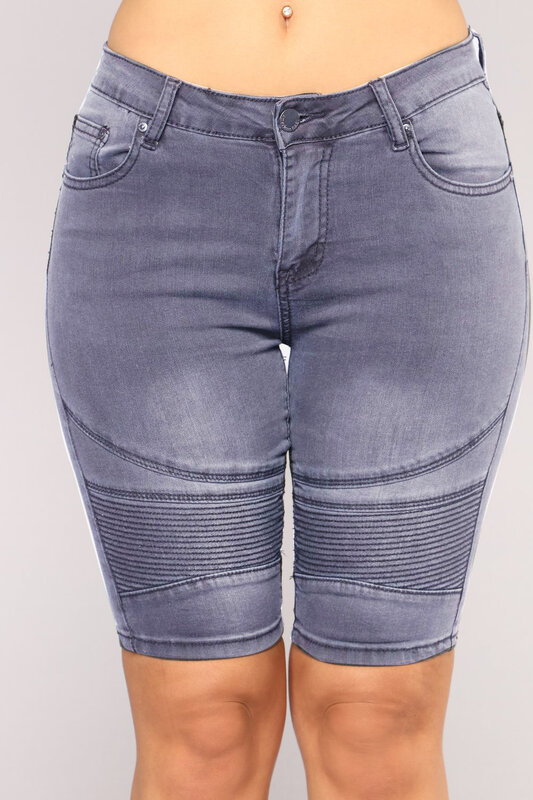 Celana Denim wanita pinggang tinggi, celana tengah Denim wanita, celana pinggang tinggi, warna Solid, kasual, motif garis-garis baru, musim panas, 2023