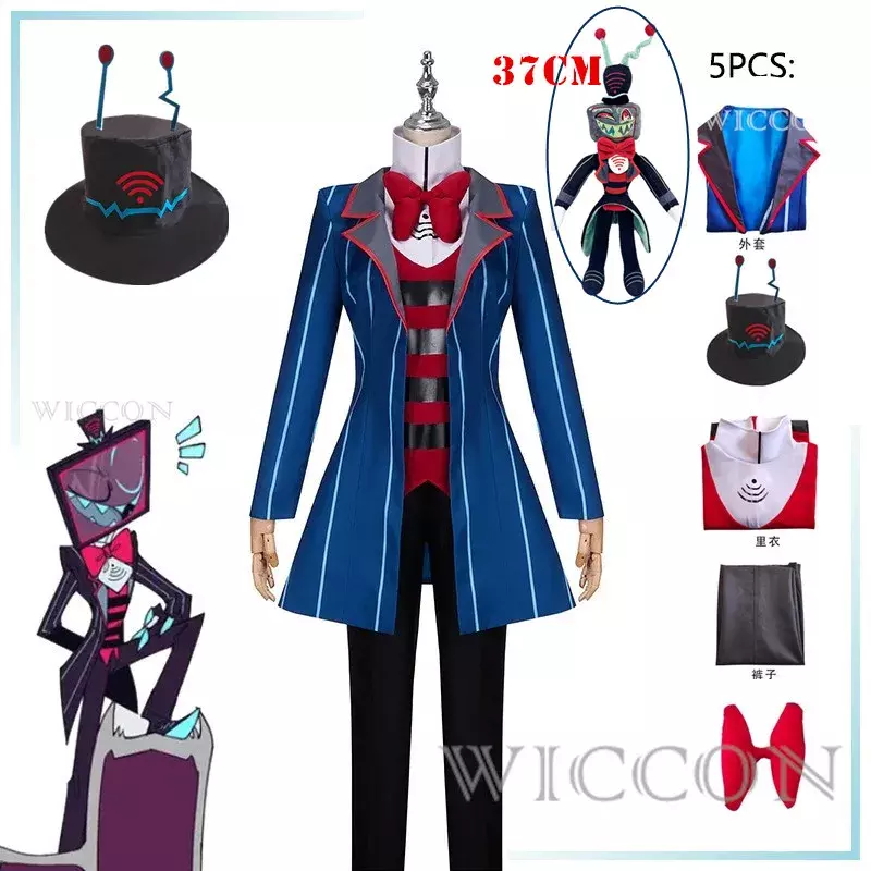 Hazbin Cosplay Hotel Vox Cosplay Costume Uniform Suit Outfit Halloween Carnival Christmas Costumes Blue Red Suit Anime Cosplay