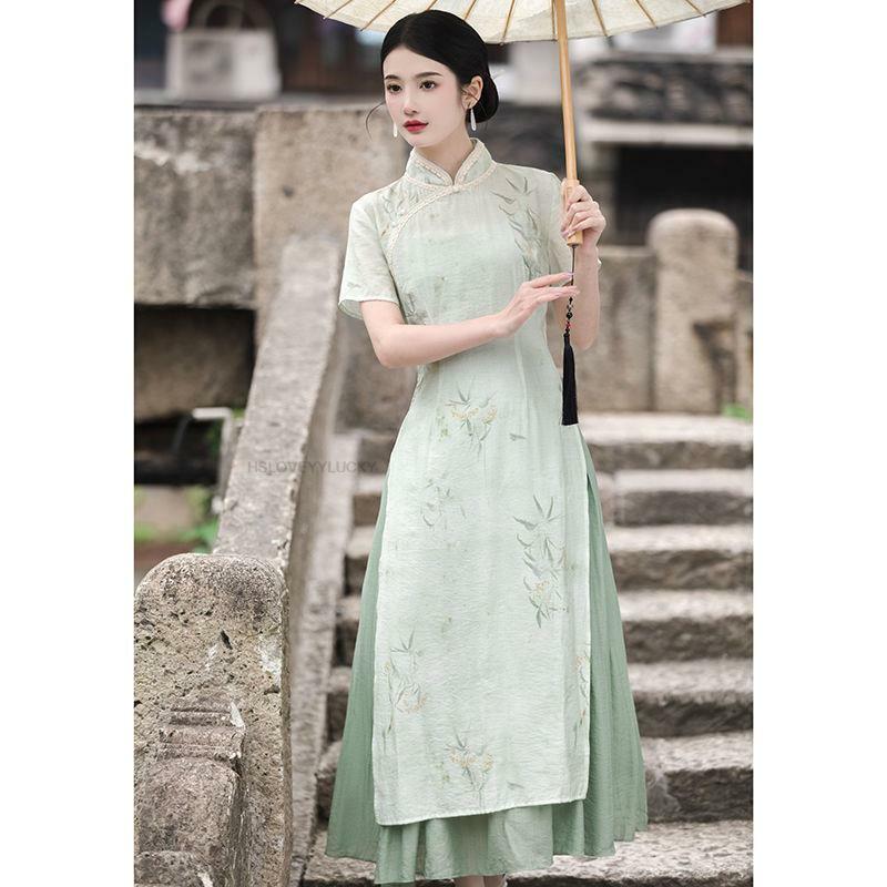 Элегантное китайское платье-Ципао в молодежном стиле, женское восточное платье-Ципао, улучшенное Повседневное платье-Ципао в стиле ханьфу