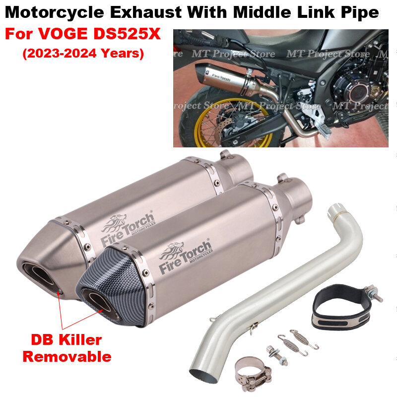 Motocicleta escape sistema escape, meio Link Pipe, conectando, 51mm silenciador, DB Killer, apto para VOGE DS525X, DS 525X, 2023, 2024