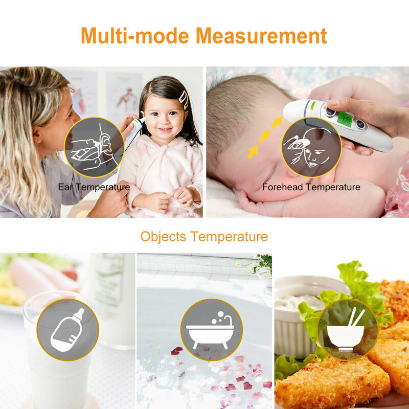 Termômetro infravermelho digital sem contato, termômetro médico, testa, orelha, febre corporal, bebê, adulto, medida de temperatura