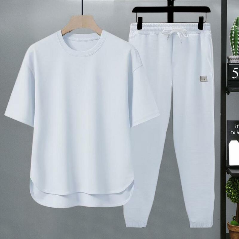 Feine Verarbeitung Sporta nzug Herren Sommers port Outfit Set O-Ausschnitt Kurzarm T-Shirt weites Bein Jogging hose mit für aktive
