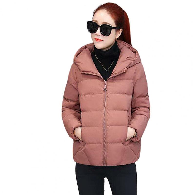 Jaqueta de manga comprida com capuz feminina, casaco quente e grosso solto, casaco curto de algodão, roupas de clima frio, inverno