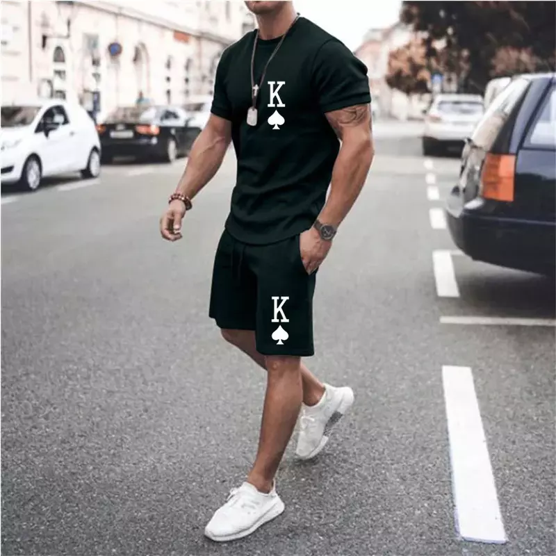 Y 2K Heren Sets T-Shirt En Korte Broek Mode Digitale Letter K Print Sleep-Stuk Zomer Dagelijkse Vrijetijdskleding Street Wear Voor Mannen