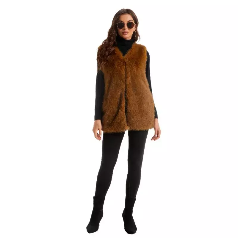 Moda damska zimowa kamizelka ze sztucznego futra kurtka luksusowa kurtka ciepłe kamizelki