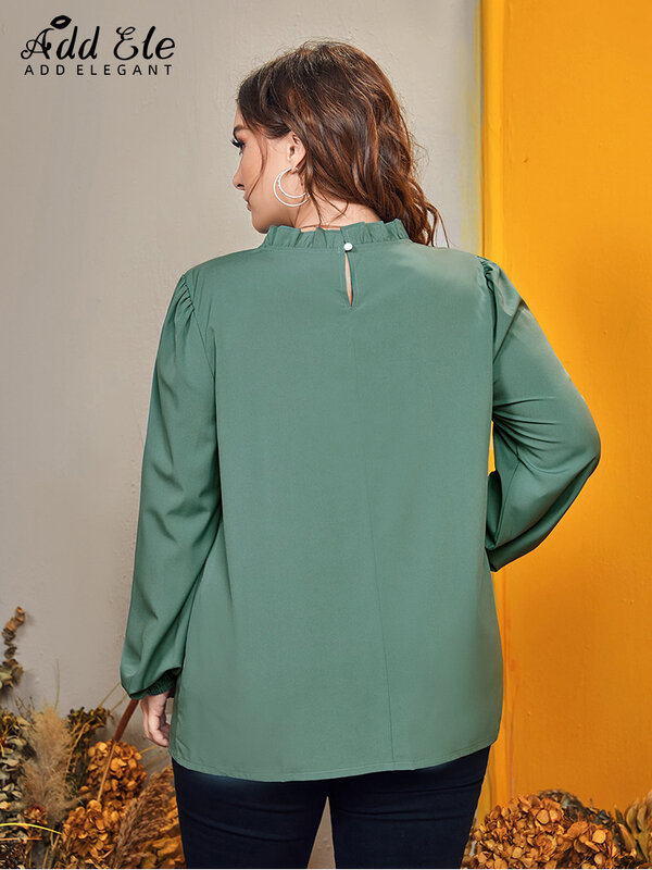 Blusas lisas elegantes de talla grande para mujer, blusas informales con cuello levantado, botones, manga abullonada, B663, otoño 2022
