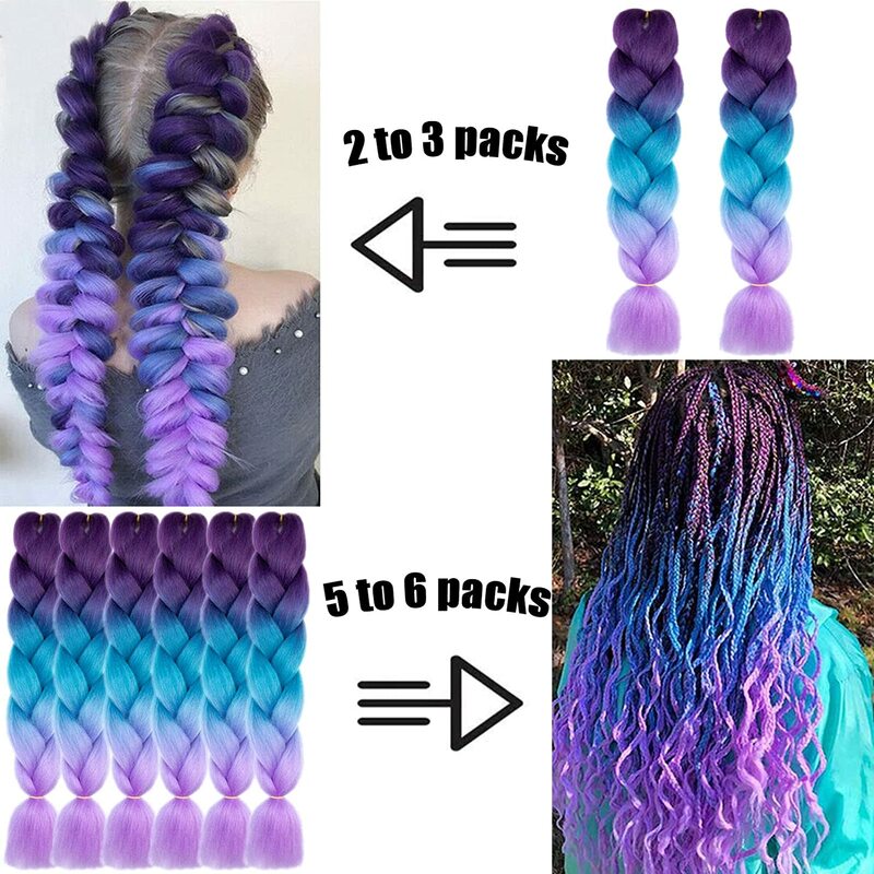 Ombre Braiding Hair 24 Inch 1PCS/Pack High-temperature Synthetic  Crochet Twist Rainbow Hair Gray Black Trend Way for Women
