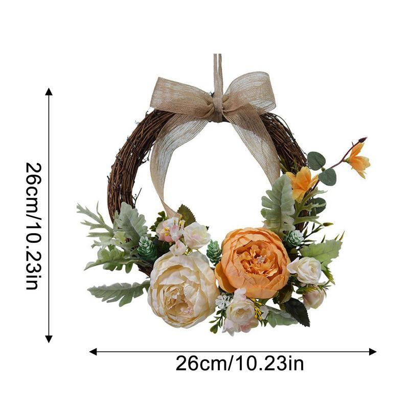 Corona de flores de peonía Artificial para puerta delantera, corona hecha a mano para primavera, verano, Otoño e Invierno