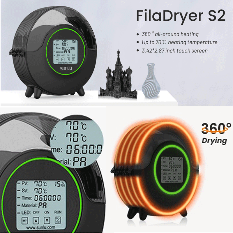New S2 3D Filament Dryer Upgrade Filadryer LED Touch Screen Dry Box 360º Surround Heating Adjustable Thermo 3D Printing Drying
