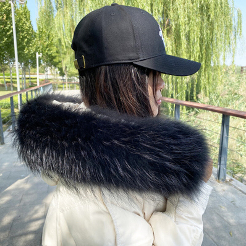 100% Natural Fur Collar for Coat Real Raccoon Fur Scarf Women Fashion Warm hood trim for Jackets Collar Female Hot Sale Shawls