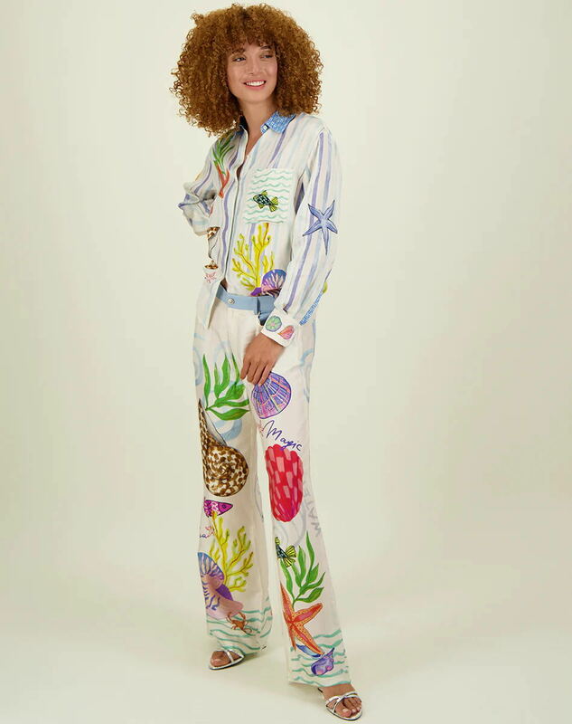 Рубашка и брюки с принтом женские, повседневный комплект из 2 предметов, шикарная блузка с длинным рукавом, праздничная модная одежда, 2024