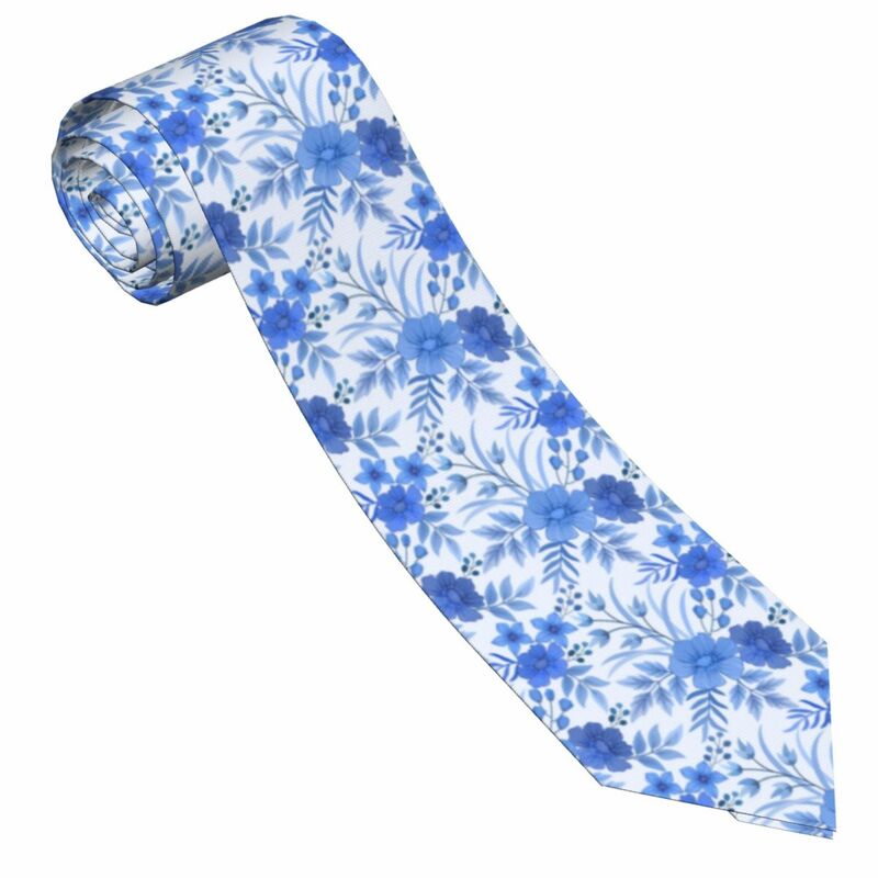 Cravatta con stampa floreale blu cravatte da sposa Vintage cravatta divertente carina per Unisex adulto personalizzato fai da te cravatta cravatta Idea regalo