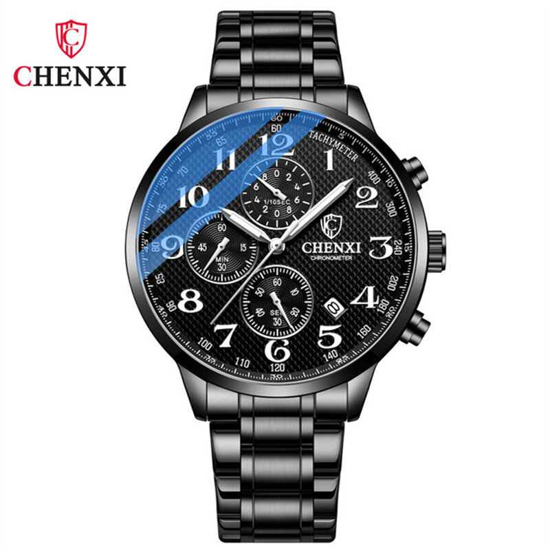 CHENXI-Homens Business Chronograph relógio de pulso, couro genuíno Sport Watch, relógio masculino, 947