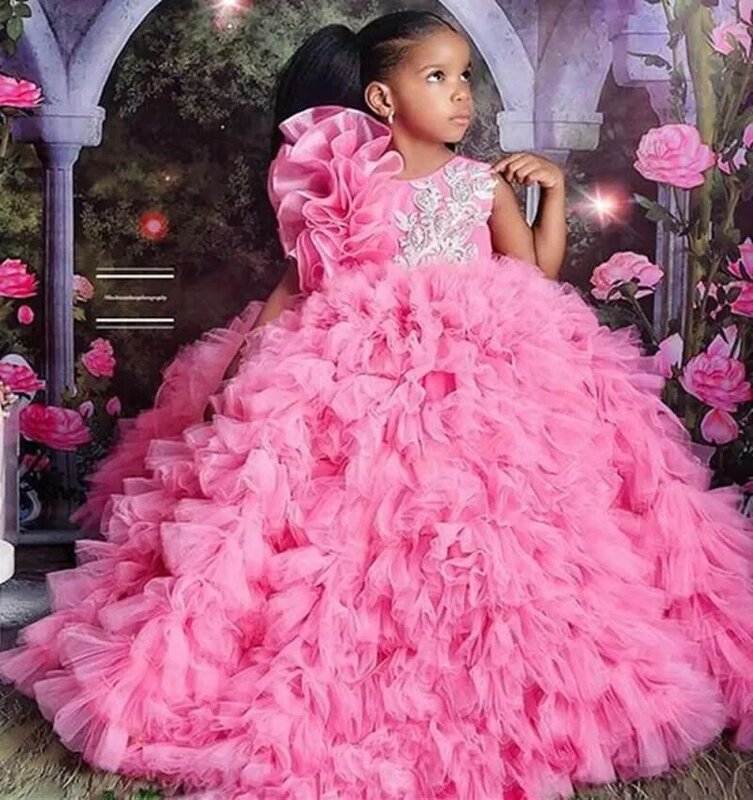 Girl's Dresses Ball Gown Flower Girl Dress For Wedding O Neck Princess Birthday Party Pageant Custom Made