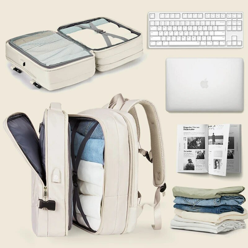 Likros reise rucksack für frauen erweiterbarer weekender wander laptop rucksack mit usb port großer wasserdichter 40l männer rucksack