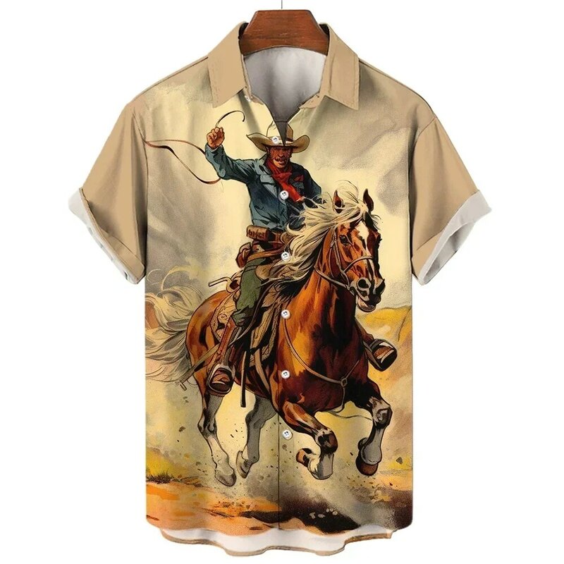 Camisa de mezclilla con solapa para hombre, camisa informal con estampado 3D, diseno de botones, estilo Retro, a la moda