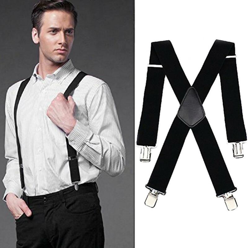 Bretelle da lavoro da uomo 5cm di larghezza Clip-on X-Back con 4 chiusure a pinza in plastica pantaloni elastici regolabili per impieghi gravosi cinturino per bretelle