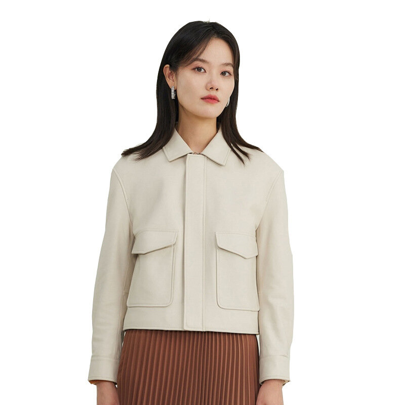 Jaqueta de couro glamourosa feminina, jaqueta de couro curta, novos produtos de moda, outono e inverno, 2023