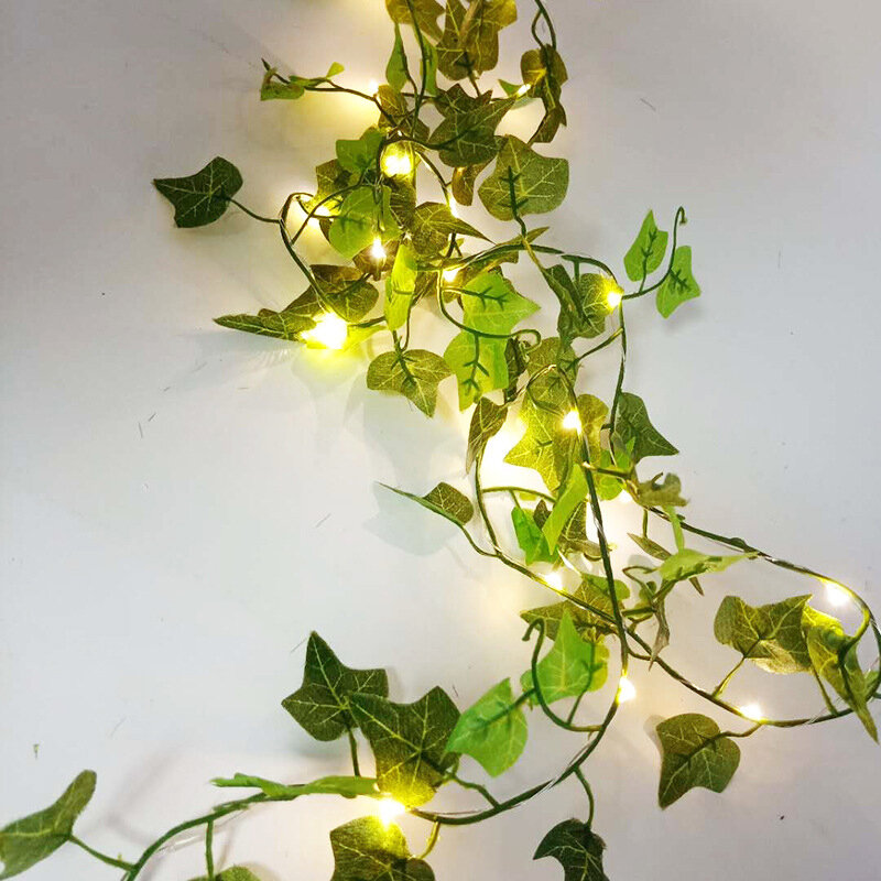 緑のツタの葉の妖精のライト,電池式,メイプルリーフライト,人工花輪,植物のつる