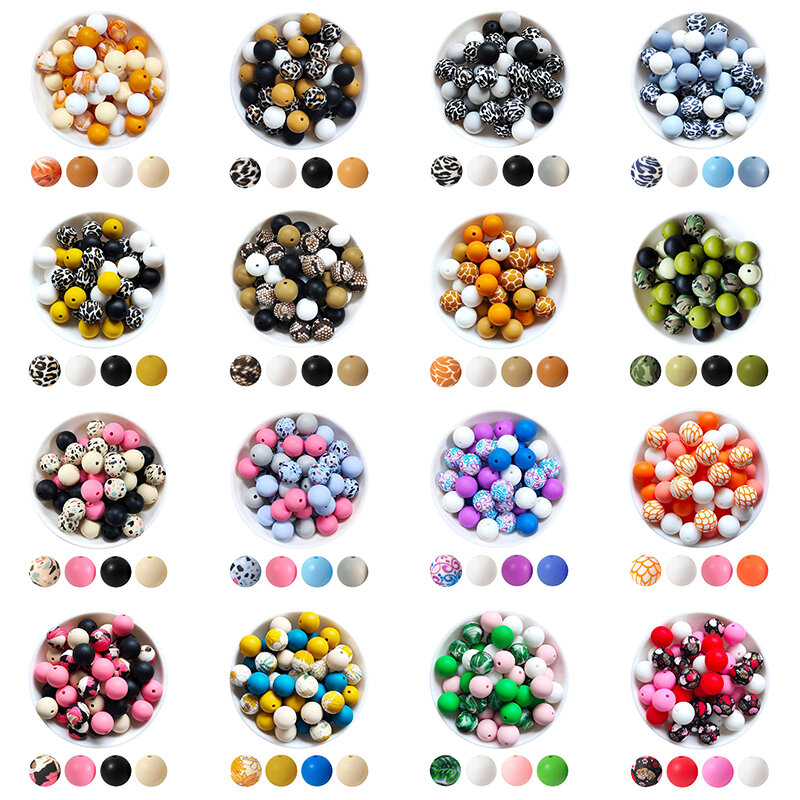 Round Food Grade Silicone Teething Beads, brinquedo do bebê, Soft Chew Teething, DIY Chupeta Clips, colar, 15mm, 20Pcs