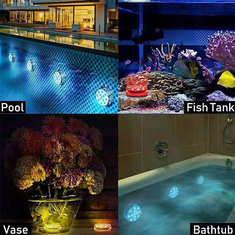 Iluminação para piscina subaquática, luz submersível atualizada, IP68 holofote ao ar livre para aquário, aquário e lagoa, 13LEDs