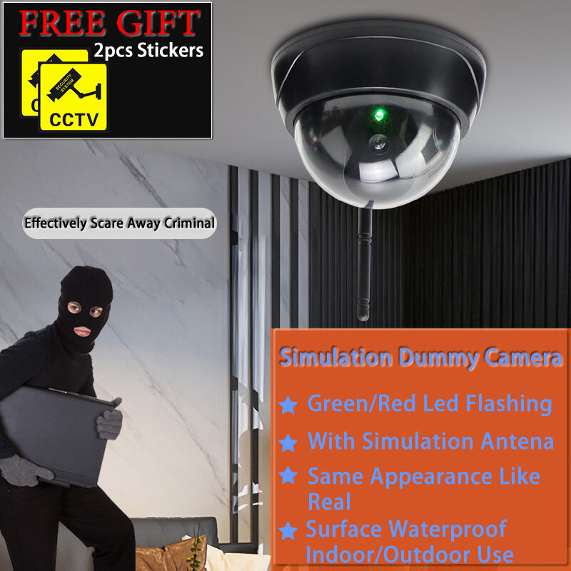 กล้องโดมปลอมจำลองไฟกระพริบ LED ตรวจจับขโมยขโมยกล้องดัมมี่ไร้สายระบบรักษาความปลอดภัยสำนักงานบ้าน