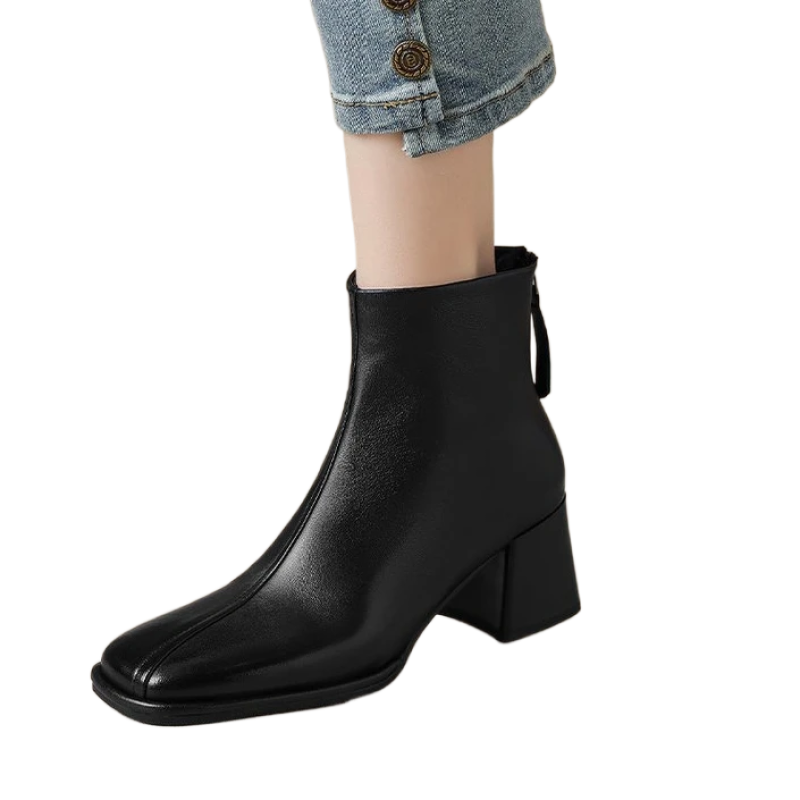 Nuovi stivali da donna Vintage punta quadrata tacco grosso stivaletti tinta unita All-match Zip posteriore scarpe Casual stile inglese moda