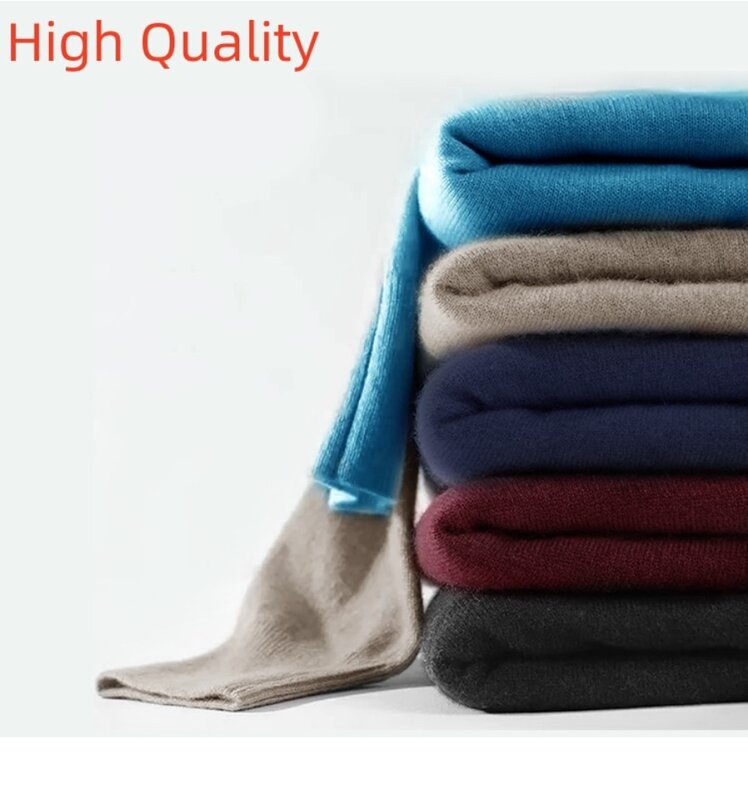 Suéter de lã puro de colarinho simulado masculino 100% pulôver de caxemira, tops masculinos de malha quente, novo, outono, inverno, 2022