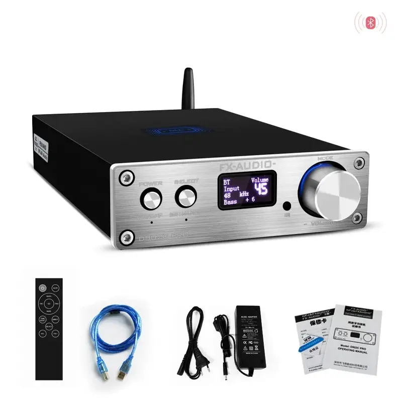 FX-Audio-D802CPRO Amplificador de áudio digital completo, QCC3034, Bluetooth 5.0, APTX, 24Bit, 192KHz, potência 80W x 2, DC 32V, adaptador 5A, opção, 2023