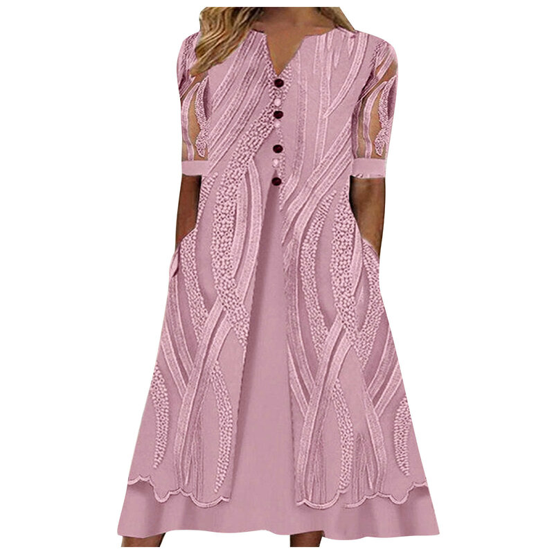 Desire-elegante vestido de meia panturrilha feminino, uma peça, decote em v, mangas compridas, vestidos estampados, 2023