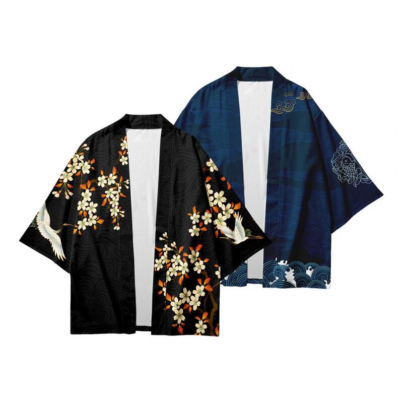 Men Loose Fit Top Traditional Japanese Clothes Japanese Style Men's Kimono Cardigan with Bird Print Traditional Three for Daily