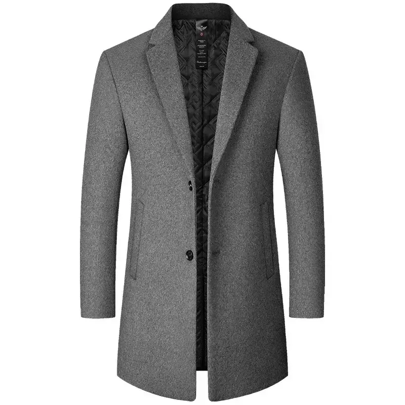 BROWON-gabardina larga de lana para hombre, abrigo informal de negocios, ropa de otoño e invierno, Color sólido, novedad