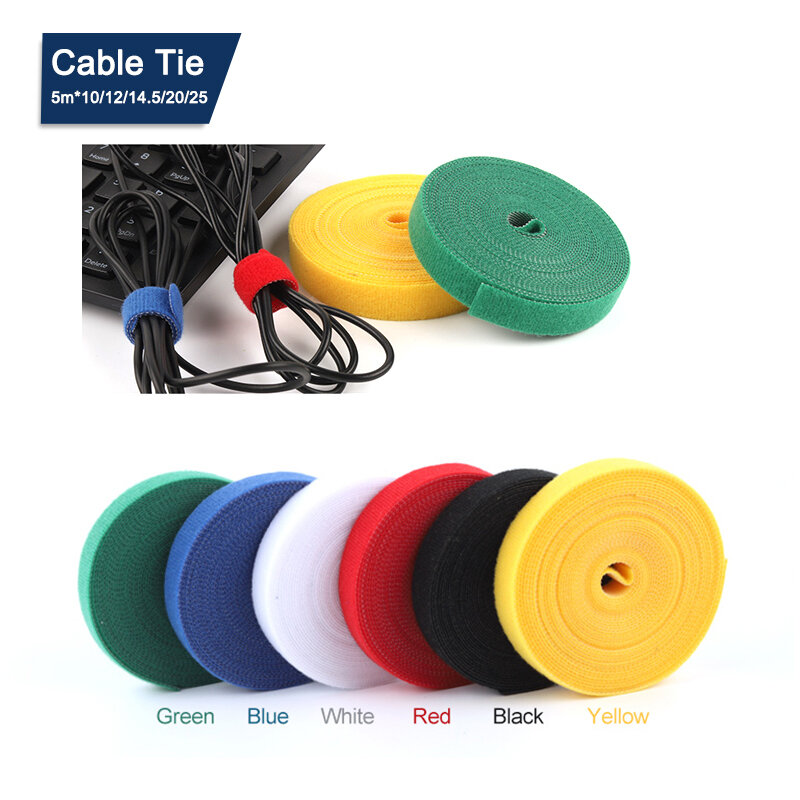 5M/Roll 10/12/14.5/20/25mm larghezza Cable Organizer gestione avvolgicavo USB nylon Free Cut Ties Mouse auricolari Cord Cable ties