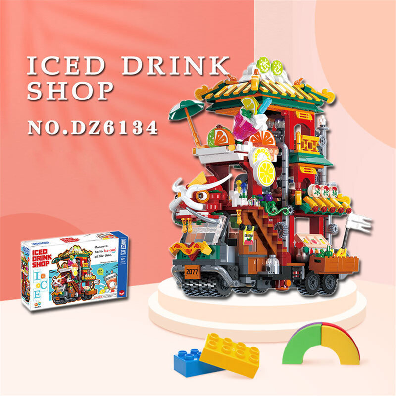 1420 Pieces Street View Ice Drink Shop Building Block Technology Assembly Electronic Drawing High TechToys Kids Christmas Gifts
