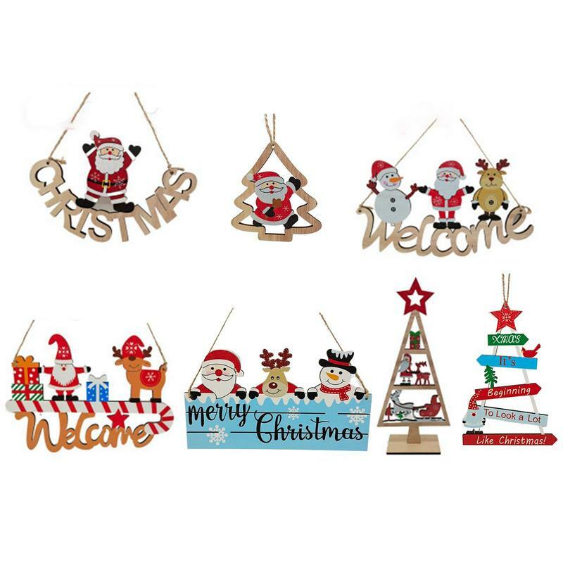 Ornamentos de mesa de natal de madeira de madeira suspensible enfeites de mesa de natal sinal de madeira para decoração de casa snowmen sinal de mesa