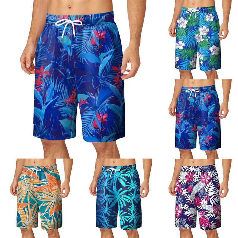 Hawajskie krótkie spodenki plażowe dla mężczyzn 3d nadruk kwiat Casual krótkie spodnie spodenki plażowe bandaż elastyczny kąpielówki kostiumu kąpielowego