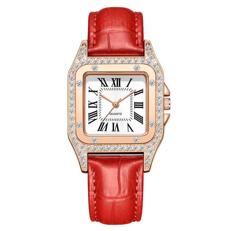 Reloj de cuarzo con correa cuadrada romana para mujer, conjunto de diamantes de moda, venta