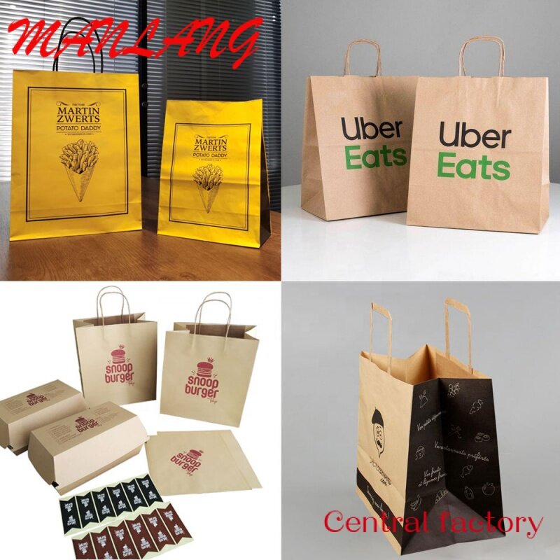 로고가 있는 포장 종이 가방, 음식용 배달 종이 음식 가방, 갈색 종이 크래프트 가방, 맞춤형 식품 포장 가방