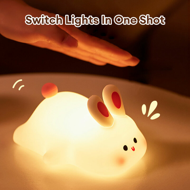 ไฟกลางคืนซิลิโคนรูปกระต่ายแบบชาร์จไฟได้, โคมไฟข้างเตียงไฟระบบสัมผัสไฟ LED หรี่แสงได้โคมไฟสำหรับตกแต่งห้องนอน