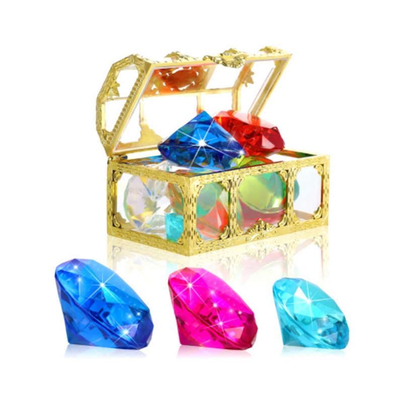 12Pcs Mergulho Gem Piscina Brinquedos Incluem Diamantes Coloridos Set Dive Toy Treasure Chest Underwater Swimming Toy Gem Pirate Box